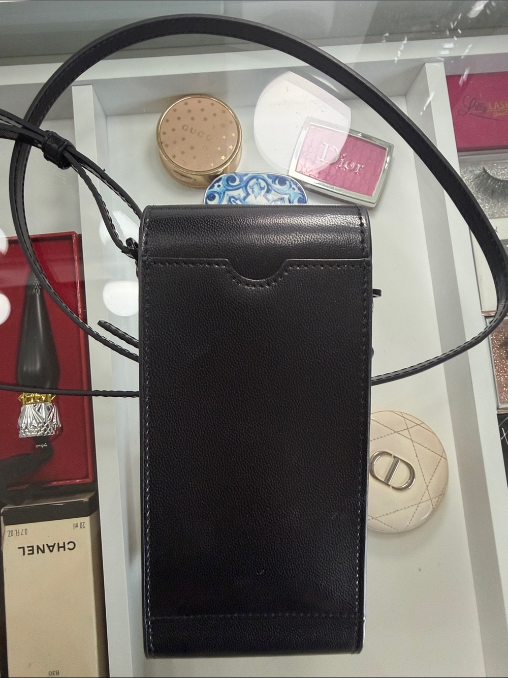 Valentino Black Leather Vertical Crossbody Phone Pouch - Picture 4 of 4
